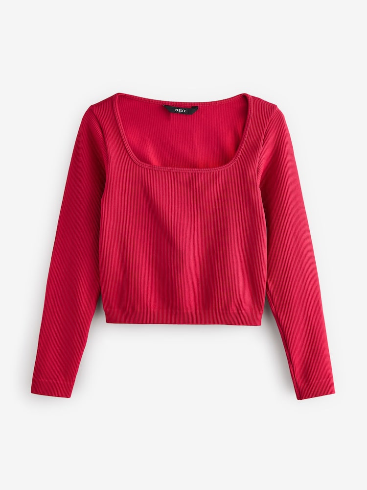 Rouge - Scoop Ribbed Manches longues Top - Image 5 of 7
