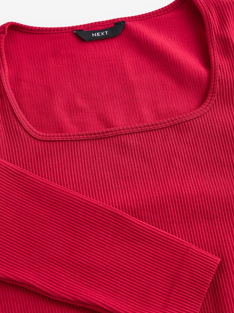 Red Scoop Ribbed Long Sleeve Top - Image 7 of 7