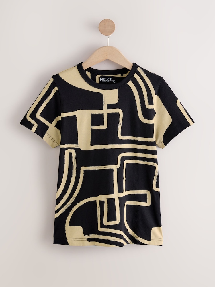 Monochrom mit geschwungendem Muster - Essential Kurzarm-T-Shirt aus reiner Baumwolle mit Rundhalsausschnitt - Image 5 of 7