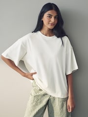 White Oversized Relaxed Fit Boxy Heavyweight Crew Neck T-Shirt - Image 1 of 8