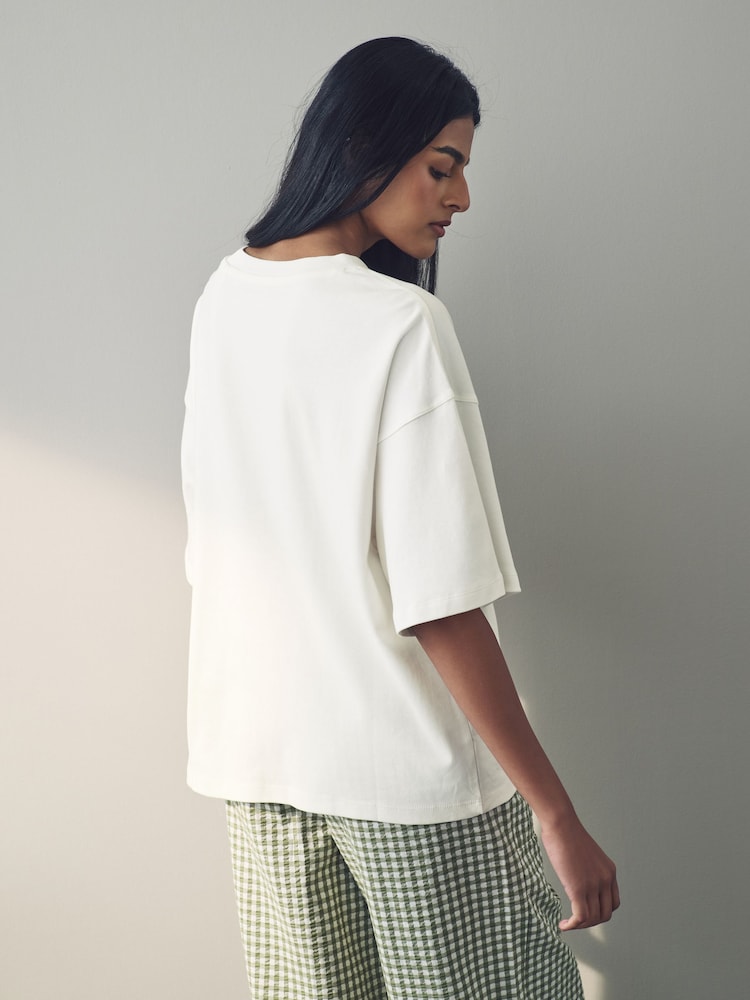 White Oversized Relaxed Fit Boxy Heavyweight Crew Neck T-Shirt - Image 3 of 8