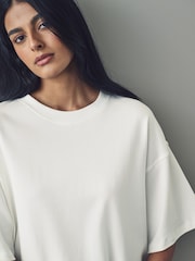 White Oversized Relaxed Fit Boxy Heavyweight Crew Neck T-Shirt - Image 5 of 8