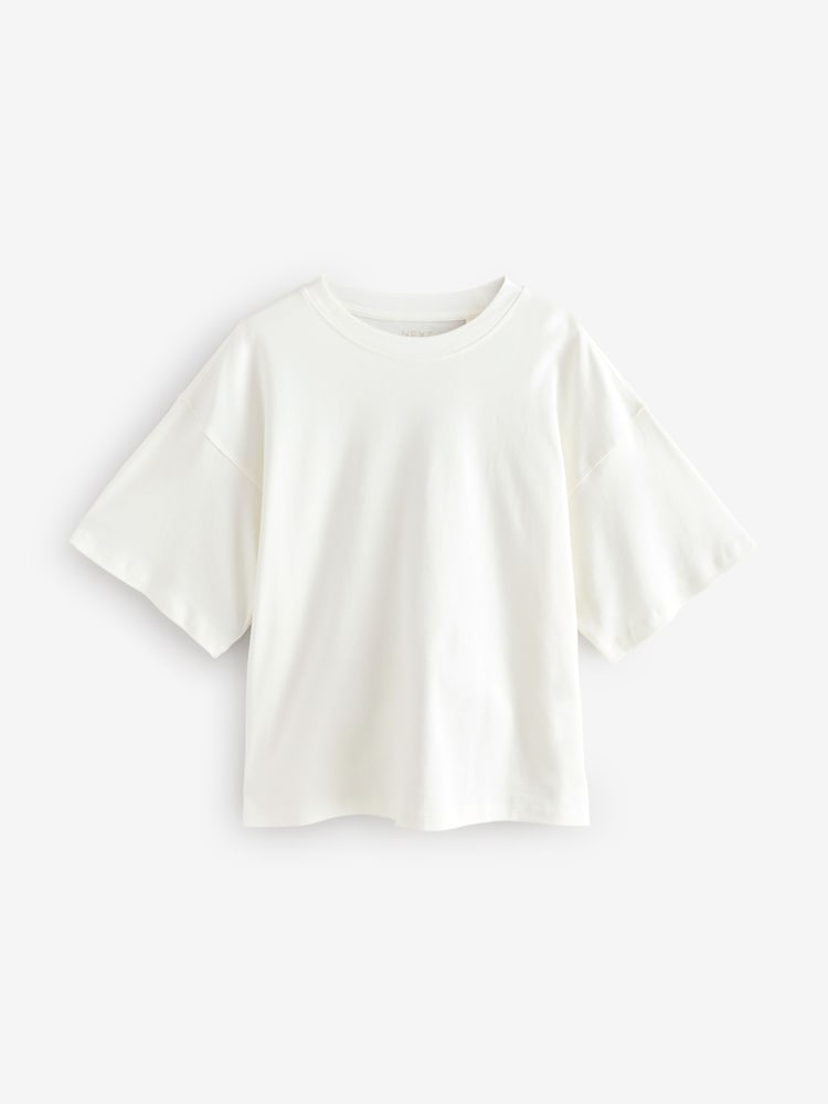 White Oversized Relaxed Fit Boxy Heavyweight Crew Neck T-Shirt - Image 6 of 8