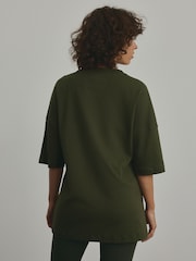 Forest Green 100% Cotton Relaxed Fit Heavyweight Longline Crew Neck T-Shirt - Image 2 of 8
