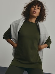 Forest Green 100% Cotton Relaxed Fit Heavyweight Longline Crew Neck T-Shirt - Image 5 of 8
