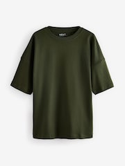Forest Green 100% Cotton Relaxed Fit Heavyweight Longline Crew Neck T-Shirt - Image 6 of 8