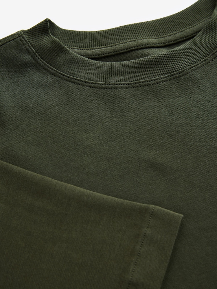 Forest Green 100% Cotton Relaxed Fit Heavyweight Longline Crew Neck T-Shirt - Image 7 of 8