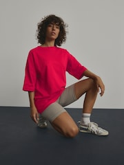 Red Oversized Relaxed Fit Boxy Heavyweight Crew Neck T-Shirt - Image 1 of 7
