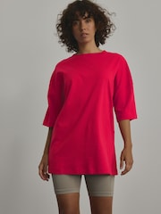 Red Oversized Relaxed Fit Boxy Heavyweight Crew Neck T-Shirt - Image 2 of 7