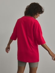 Red Oversized Relaxed Fit Boxy Heavyweight Crew Neck T-Shirt - Image 3 of 7
