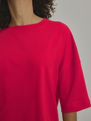 Red Oversized Relaxed Fit Boxy Heavyweight Crew Neck T-Shirt - Image 4 of 7