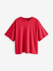 Red Oversized Relaxed Fit Boxy Heavyweight Crew Neck T-Shirt - Image 5 of 7