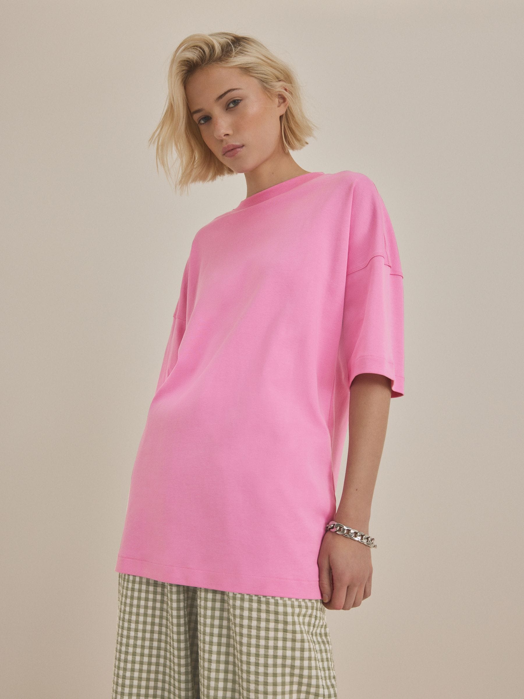 超歓迎 Pink Bright Buy 100% Longline Heavyweight Fit Relaxed Cotton トップス