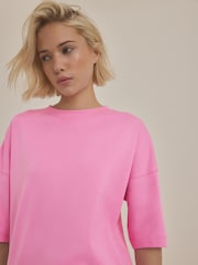 Bright Pink 100% Cotton Relaxed Fit Heavyweight Longline Crew Neck T-Shirt - Image 2 of 6