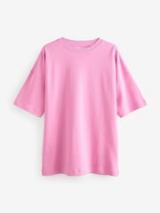 Bright Pink 100% Cotton Relaxed Fit Heavyweight Longline Crew Neck T-Shirt - Image 4 of 6