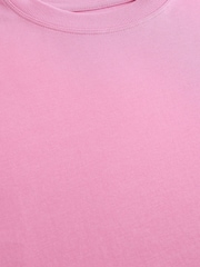 Bright Pink 100% Cotton Relaxed Fit Heavyweight Longline Crew Neck T-Shirt - Image 6 of 6