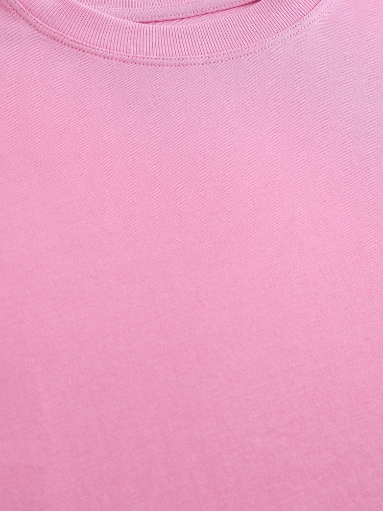Bright Pink 100% Cotton Relaxed Fit Heavyweight Longline Crew Neck T-Shirt - Image 6 of 6