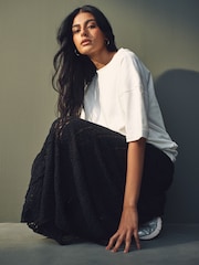 White 100% Cotton Relaxed Fit Heavyweight Longline Crew Neck T-Shirt - Image 3 of 7