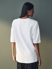 White 100% Cotton Relaxed Fit Heavyweight Longline Crew Neck T-Shirt - Image 4 of 7