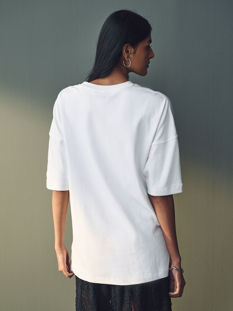 Blanc - T-shirt 100% coton décontracté épais à col rond - Image 4 of 7