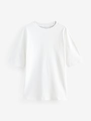White 100% Cotton Relaxed Fit Heavyweight Longline Crew Neck T-Shirt - Image 5 of 7