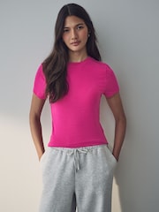 Rosa frambuesa - Camiseta de manga corta de canalé con diseño suave al tacto con TENCEL™ Lyocell - Imagen 1 de 7