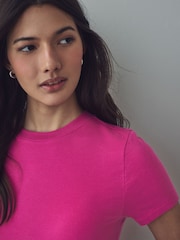 Rosa frambuesa - Camiseta de manga corta de canalé con diseño suave al tacto con TENCEL™ Lyocell - Imagen 4 de 7