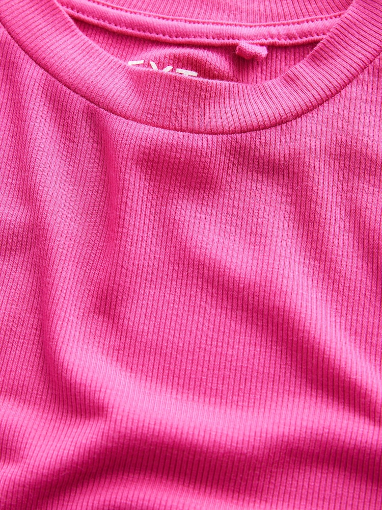 Raspberry Pink Soft Touch Ribbed Short Sleeve T-Shirt with TENCEL™ Lyocell - Image 6 of 7