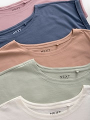 Ecru/Taupe/Brown/Blue/Yellow Cap Sleeve 100% Cotton T-Shirts 5 Pack - Image 11 of 12