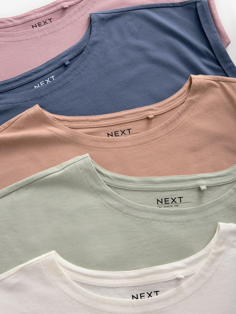 Ecru/Taupe/Brown/Blue/Yellow Cap Sleeve T-Shirts 5 Pack - Image 11 of 12