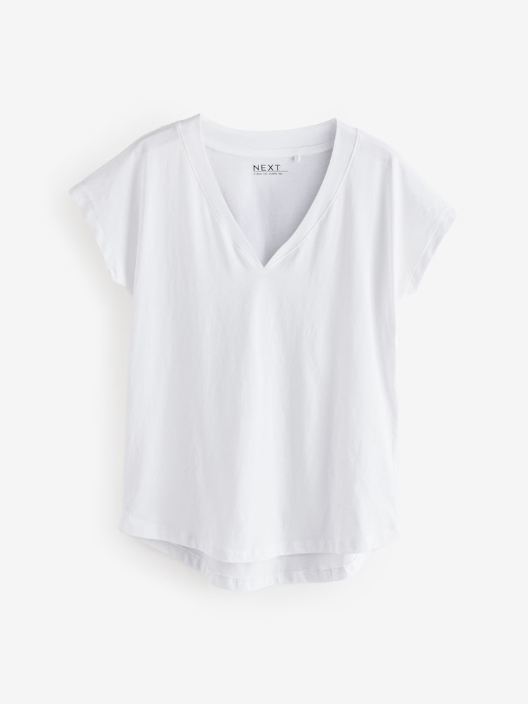 White/Grey/Khaki/Rust/Brown V-Neck Cap Sleeve 100% Cotton T-Shirts 5 Pack - Image 2 of 7