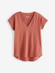 White/Grey/Khaki/Rust/Brown V-Neck Cap Sleeve 100% Cotton T-Shirts 5 Pack - Image 3 of 7