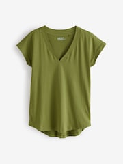 White/Grey/Khaki/Rust/Brown V-Neck Cap Sleeve 100% Cotton T-Shirts 5 Pack - Image 4 of 7
