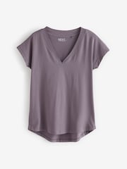 White/Grey/Khaki/Rust/Brown V-Neck Cap Sleeve 100% Cotton T-Shirts 5 Pack - Image 5 of 7