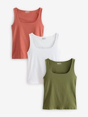 Brown/Ecru/Rust Square Neck Vest 3 Pack - Image 1 of 10