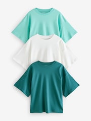 Teal/Ecru/Blue Boxy Oversized Relaxed Fit Heavyweight Crew Neck T-Shirt - Image 1 of 10
