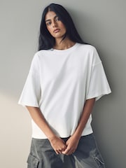 Teal/Ecru/Blue Boxy Oversized Relaxed Fit Heavyweight Crew Neck T-Shirt - Image 2 of 10