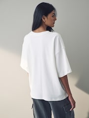 Teal/Ecru/Blue Boxy Oversized Relaxed Fit Heavyweight Crew Neck T-Shirt - Image 4 of 10