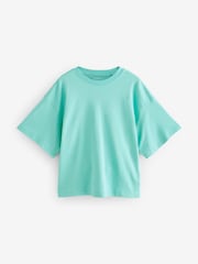 Teal/Ecru/Blue Boxy Oversized Relaxed Fit Heavyweight Crew Neck T-Shirt - Image 6 of 10
