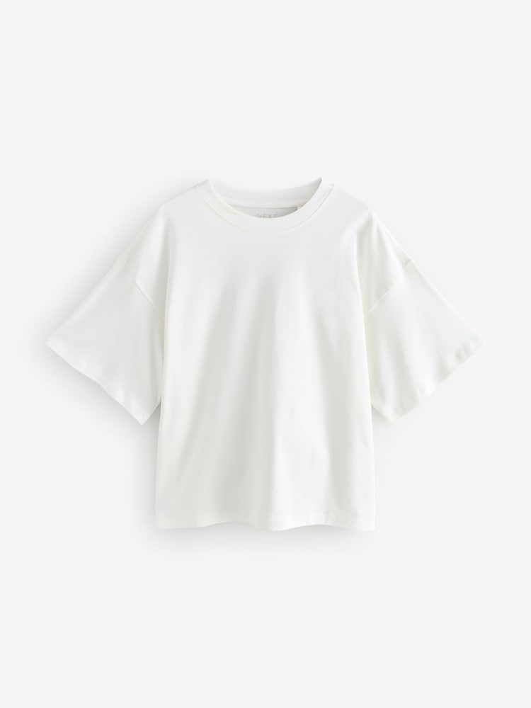 Bleu canard/Écru/Bleu - T-shirt boxy oversize décontracté épais à col rond - Image 8 of 10
