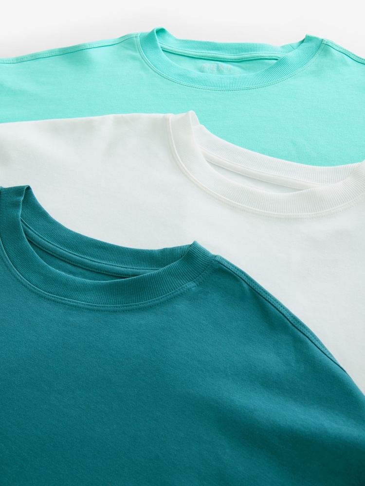 Bleu canard/Écru/Bleu - T-shirt boxy oversize décontracté épais à col rond - Image 9 of 10