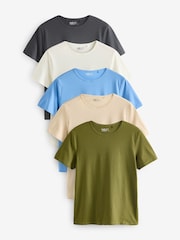 Blue/Shale/White/Black/Khaki Crew Neck Cotton Rich T-Shirt 5 Pack - Image 1 of 11