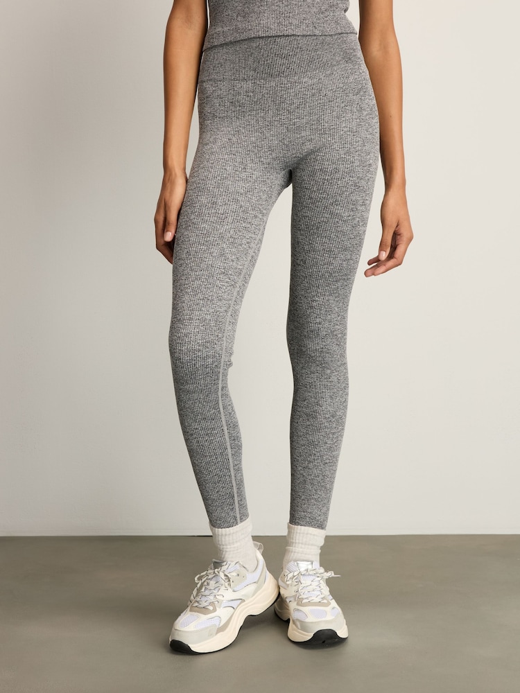 Black/Grey Ribbed High Waist Leggings 2 Pack - Image 2 of 9