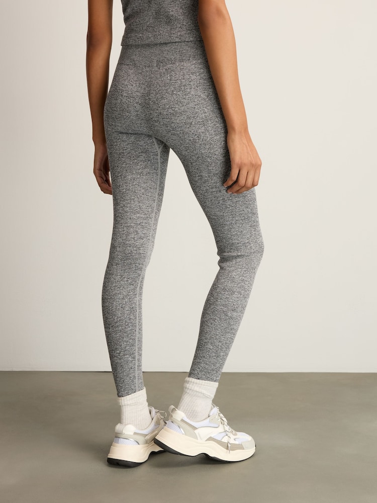 Black/Grey Ribbed High Waist Leggings 2 Pack - Image 3 of 9