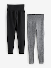 Black/Grey Ribbed High Waist Leggings 2 Pack - Image 5 of 9