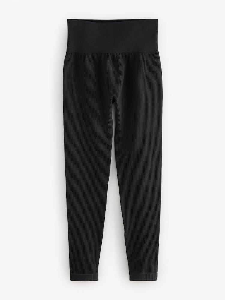 Black/Grey Ribbed High Waist Leggings 2 Pack - Image 6 of 9