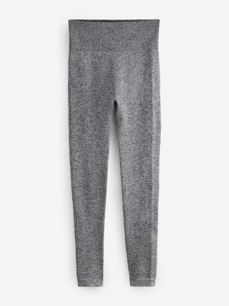 Black/Grey Ribbed High Waist Leggings 2 Pack - Image 7 of 9
