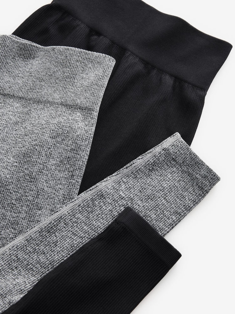 Black/Grey Ribbed High Waist Leggings 2 Pack - Image 8 of 9