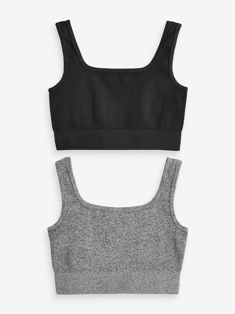 Multi Black Ribbed Bra Tops 2 Pack - Image 1 of 9