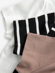 White/Brown/Monochrome Ribbed T-Shirt Bodysuits 3 Pack - Image 11 of 11